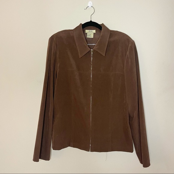 Vintage | Brown Neutral Y2K Zip Up Jacket With Shoulder Pads Size: S & M - Picture 4 of 8